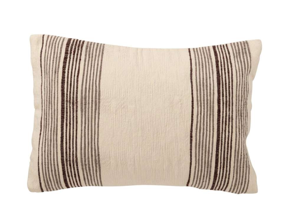 CUSHION RECTANGLE STRIPED COTTON ECRU/DARK BROWN