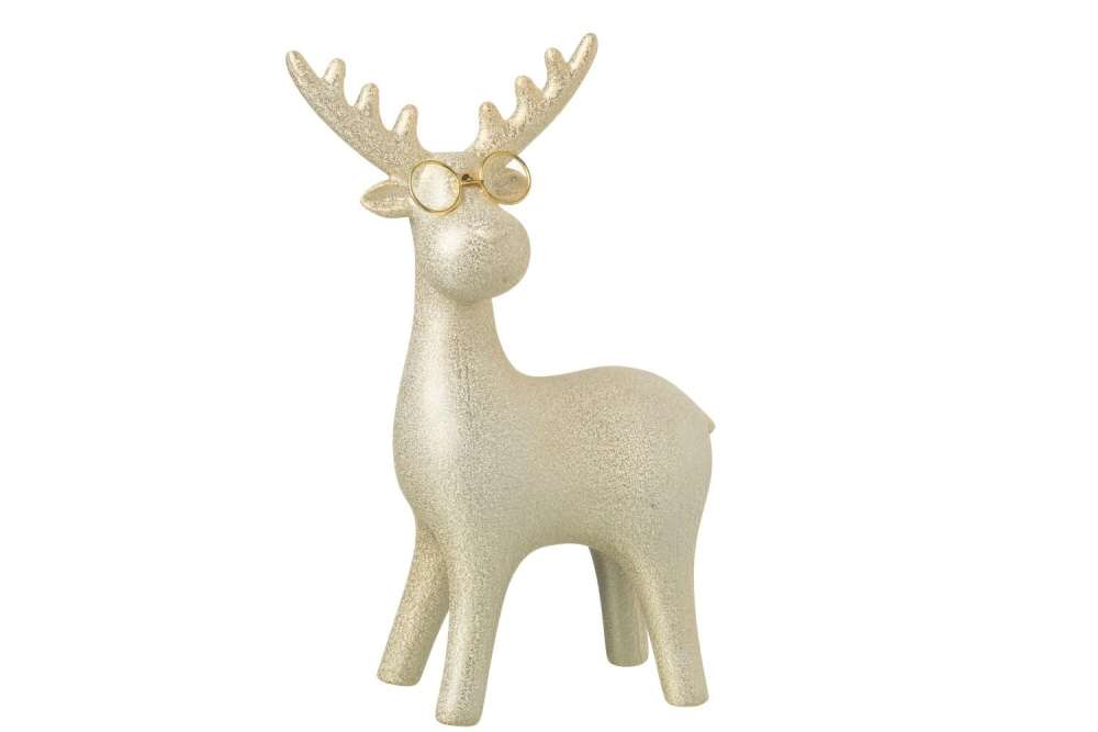 REINDEER 4 LEGS  +  GLASSES PORCELAIN GOLD COLORED LARGE