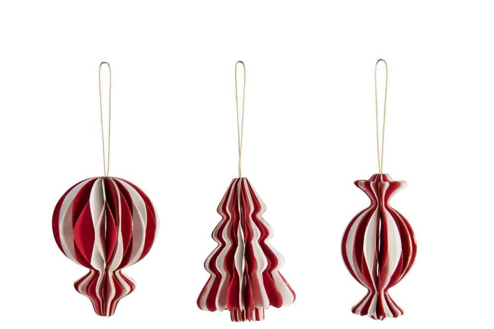 HANGER CANDY + AIR BALLOON + TREE PAPER WHITE/CHRISTMAS RED SMALL ASSORTMENT OF 3