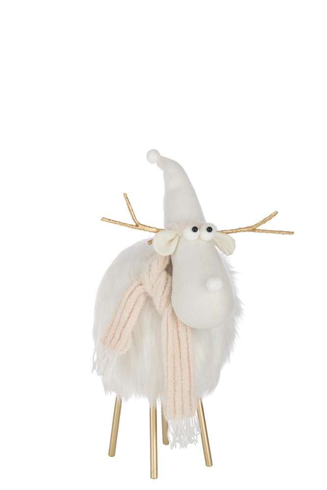 REINDEER HAT+SCARF POLYESTER WHITE/BEIGE LARGE