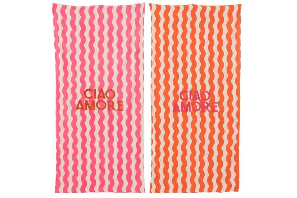 BEACH TOWEL CIAO AMORE TERRY/COTTON PINK/ORANGE ASSORTMENT OF 2