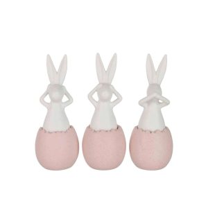 RABBIT SEE/HEAR/SPEAK NO EVIL CERAMIC PINK LARGE ASSORTMENT OF 3