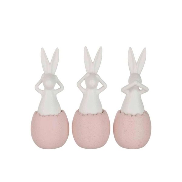 RABBIT SEE/HEAR/SPEAK NO EVIL CERAMIC PINK LARGE ASSORTMENT OF 3