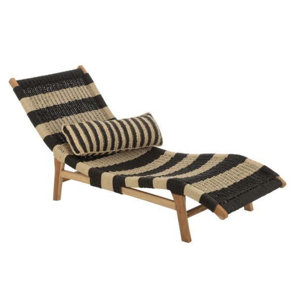 LOUNGER+CUSHION STRIPES WOVEN PLASTIC/TEAK BLACK/NATURAL