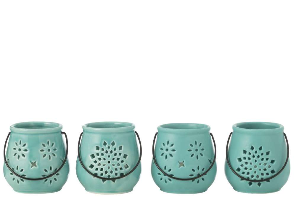 TEALIGHTHOLDER BUCKET MOTIVES PORCELAIN AZE ASSORTMENT OF 4