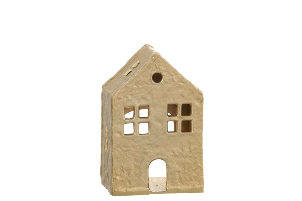 TEALIGHT HOLDER HOUSE ALUMINIUM GOLD