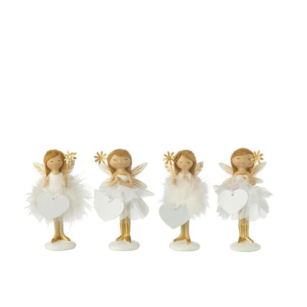 FAIRY FLOWER+HEART RESIN WHITE/GOLD SMALL ASSORTMENT OF 4