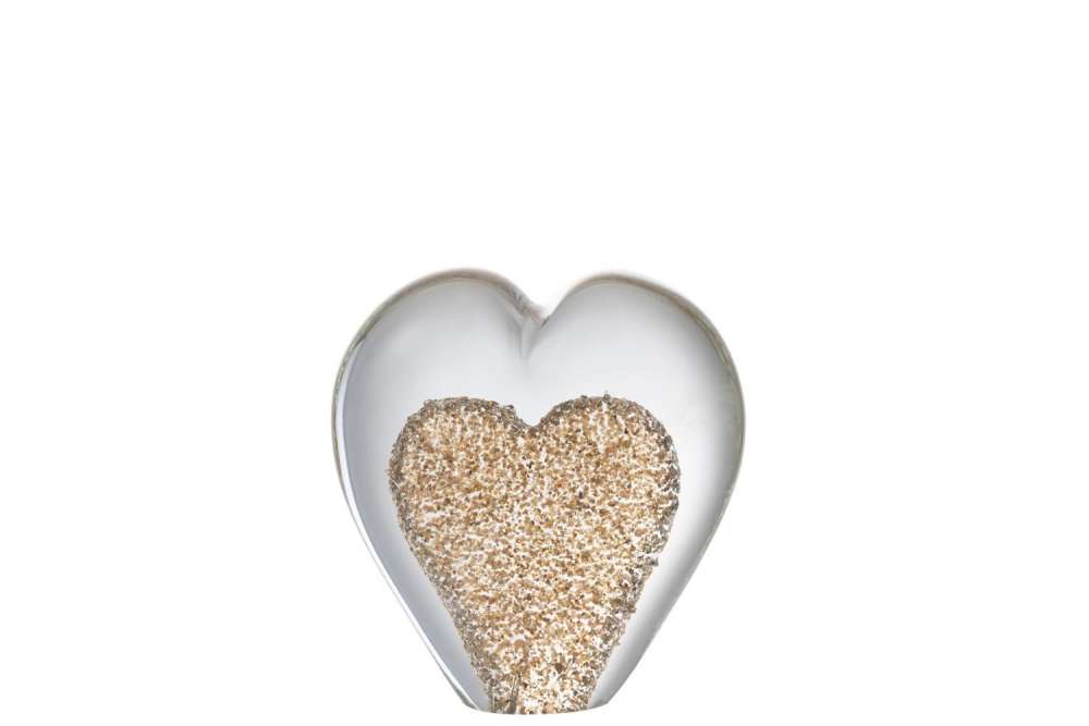 PAPERWEIGHT HEART STANDING GLASS GOLD