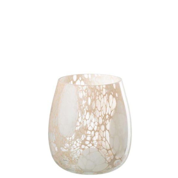 TEALIGHT HOLDER WIRES GLASS BEIGE/WHITE LARGE