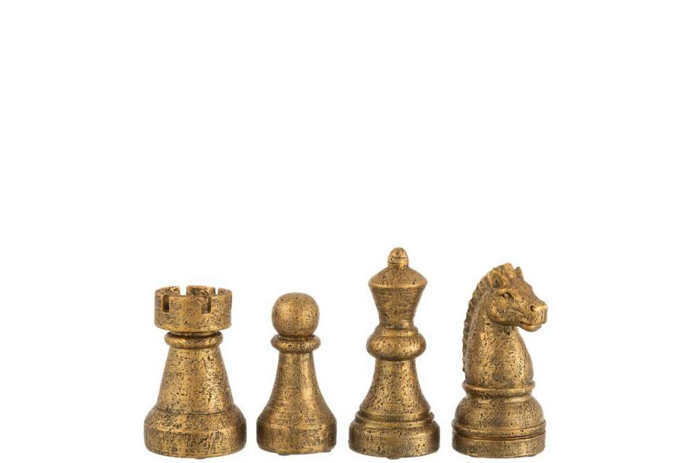 CHESS PIECE POLY ANTIQUE GOLD SMALL ASSORTMENT OF 4