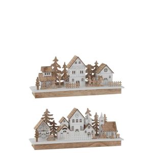 DECO WINTER LED HOUSES WOOD NATURAL/WHITE LARGE ASSORTMENT OF 2