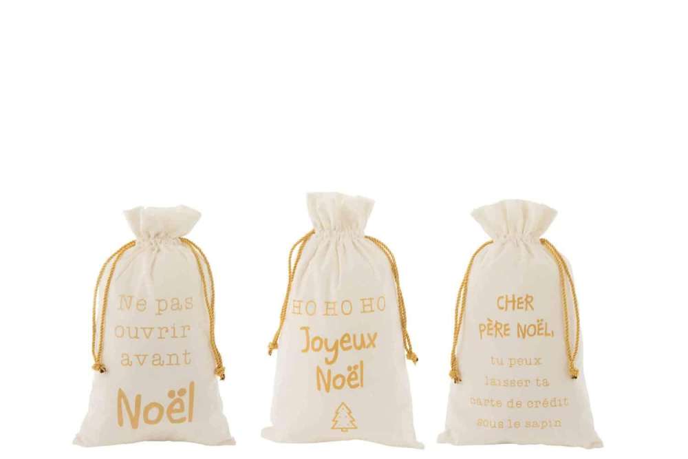 BAG CHRISTMAS FRENCH VELVET WHITE/GOLD MEDIUM ASSORTMENT OF 3