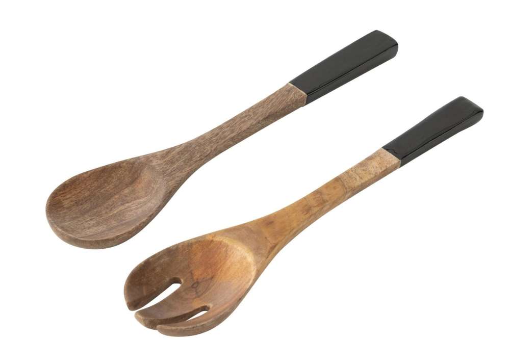 SET OF 2 SALAD SERVER MANGO WOOD BLACK/NATURAL