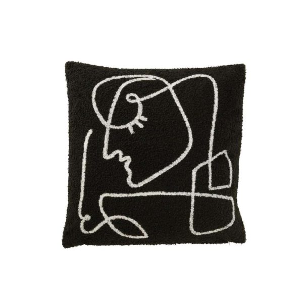 CUSHION ABSTRACT FACE BOUCLÉ BLACK/WHITE