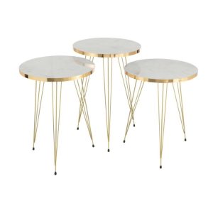 SET OF 3 SIDETABLES MDF/METAL WHITE/GOLD