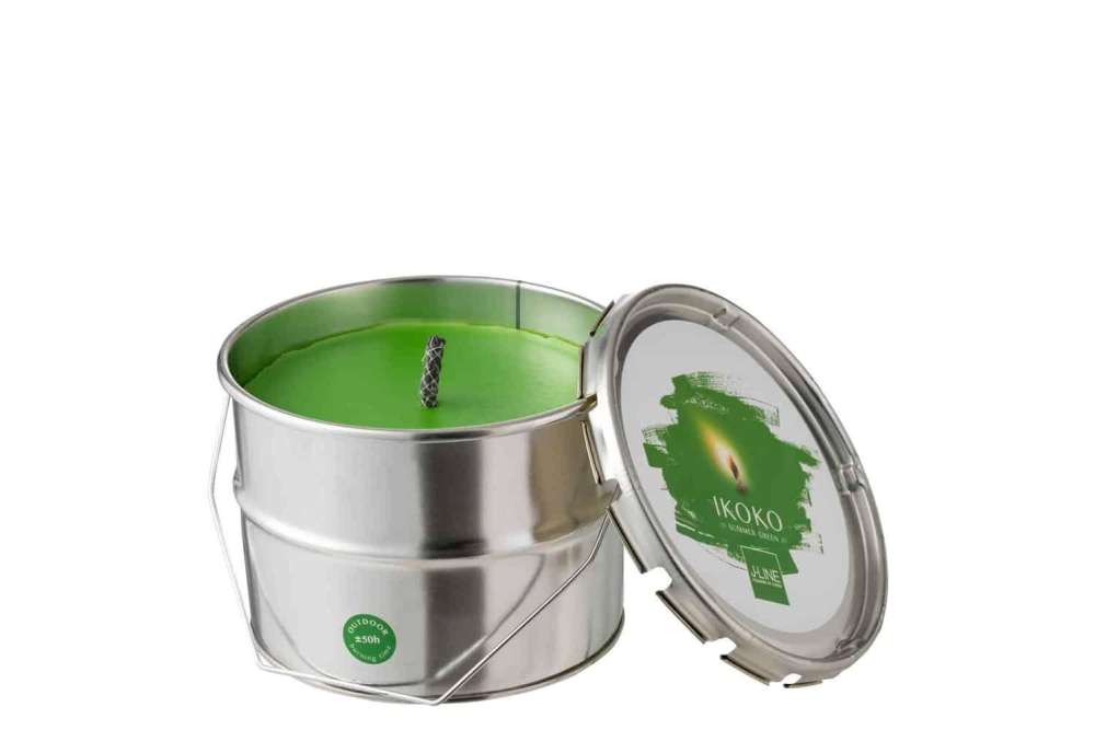 OUTDOORS CANDLE PAINT IKOKO POT METAL/WAX GREEN SMALL 50H