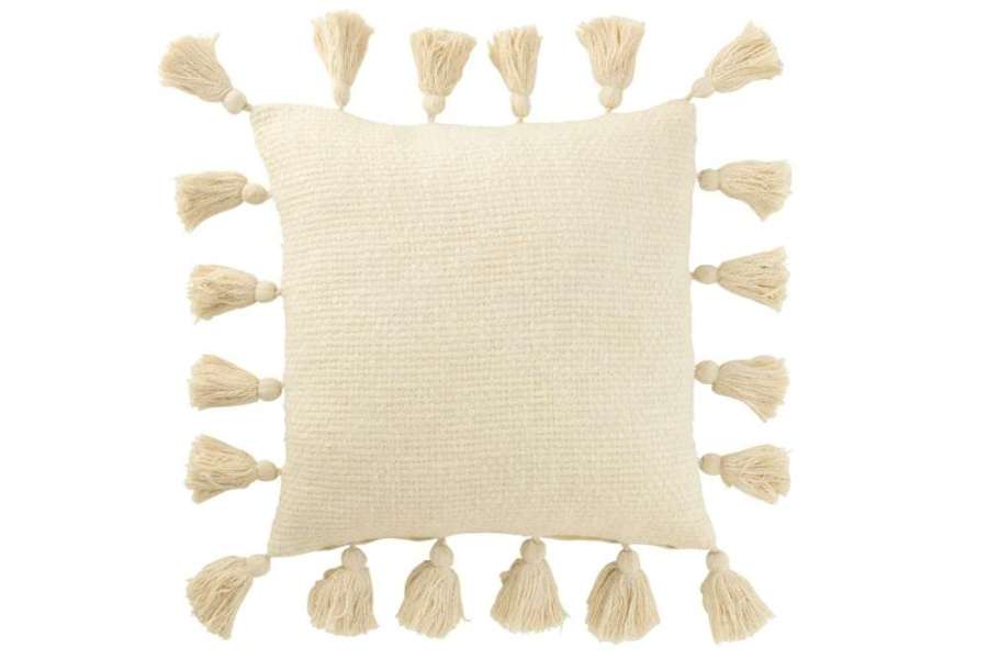 CUSHION WOVEN TASSELS COTTON WHITE