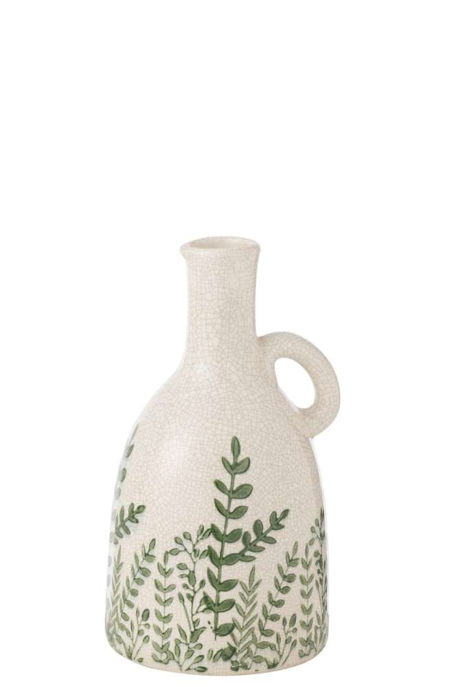 VASE PITCHER STONEWARE GREEN/WHITE