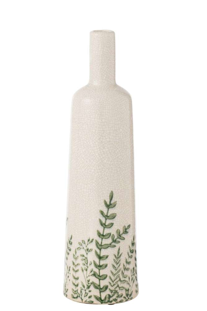 VASE FERNY BOTTLE STONEWARE GREEN/WHITE LARGE