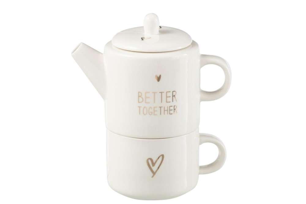 TEA POT+CUP HEART WINDOWNBOX CERANMICS WHITE