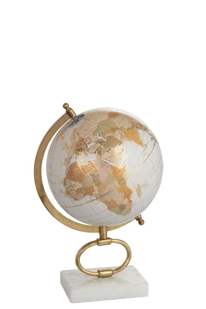 GLOBE ON FOOT MARBLE WHITE/METAL GOLD MEDIUM