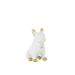 DOG CERAMIC WHITE/GOLD MEDIUM