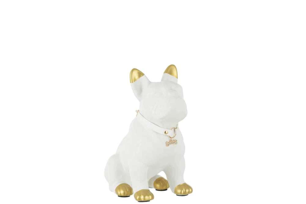 DOG CERAMIC WHITE/GOLD MEDIUM