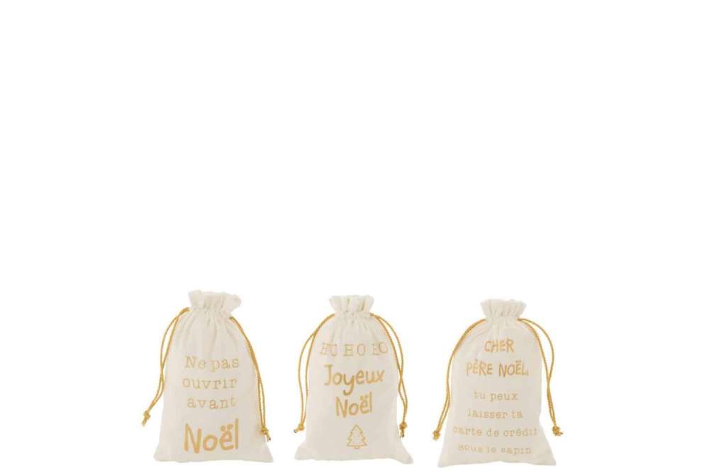 BAG CHRISTMAS FRENCH VELVET WHITE/GOLD SMALL ASSORTMENT OF 3