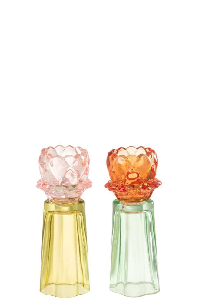 CANDLE HOLDER FLOWER STRAIGHT GLASS MIX ASSORTMENT OF 2