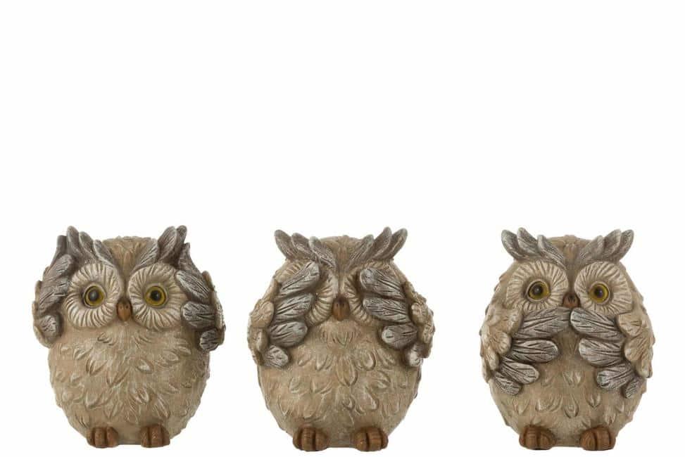 OWL SEE/HEAR/SPEAK NO EVIL PORZ GREY LARGE ASSORTMENT OF 3