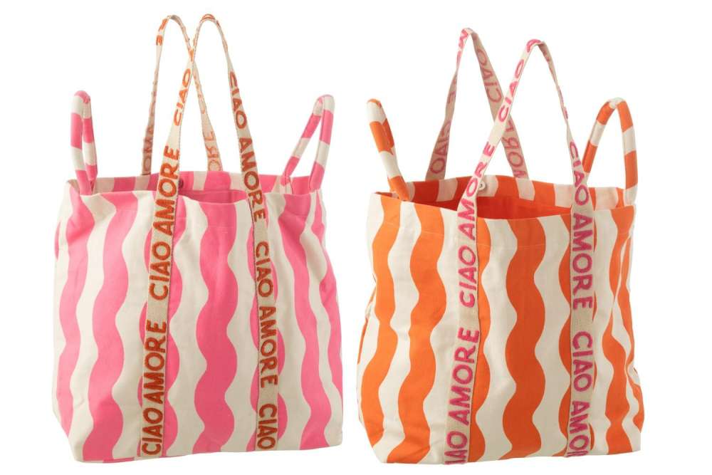 BEACH BAG CIAO AMORE COTTON PINK/ORANGE ASSORTMENT OF 2