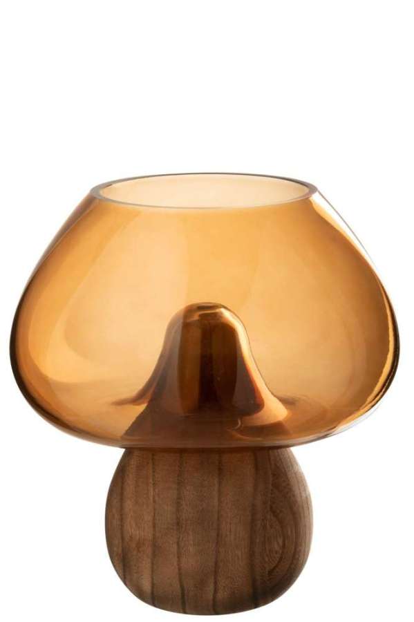 VASE MUSHROOM LOW GLASS CARAMEL
