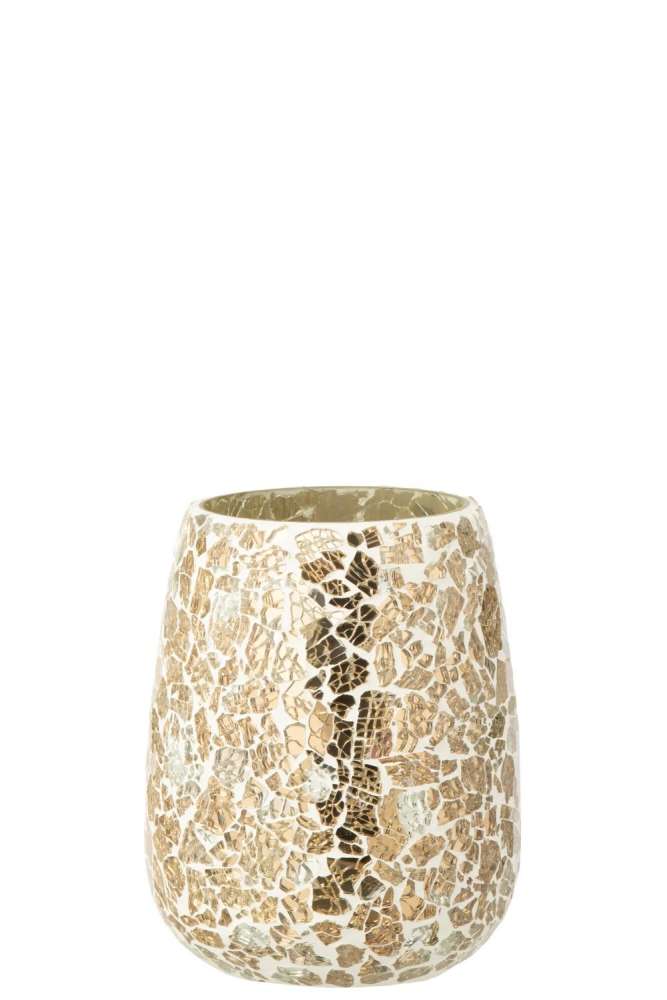 CANDLE HOLDER CRACKLED GLASS GOLD COLORED
