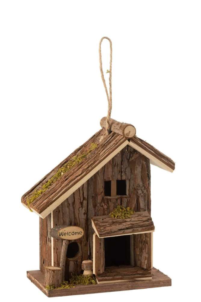 BIRD HOUSE HALF ROOF PINE WOOD BROWN