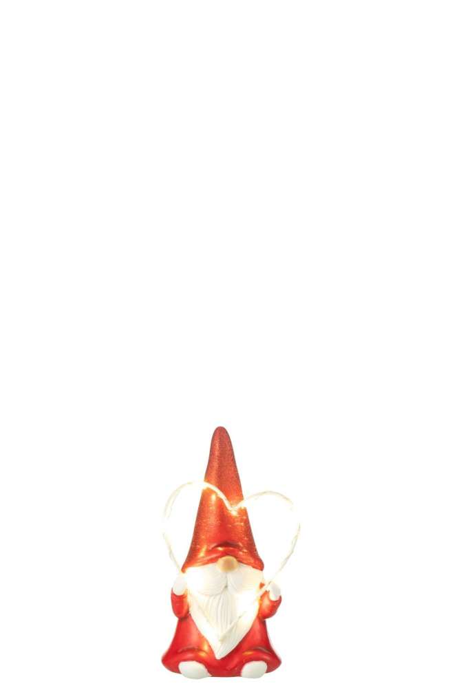 SANTA LED HEART RESIN WHITE/RED SMALL