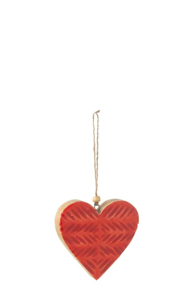HANGER HEART OVALS MANGO WOOD RED SMALL