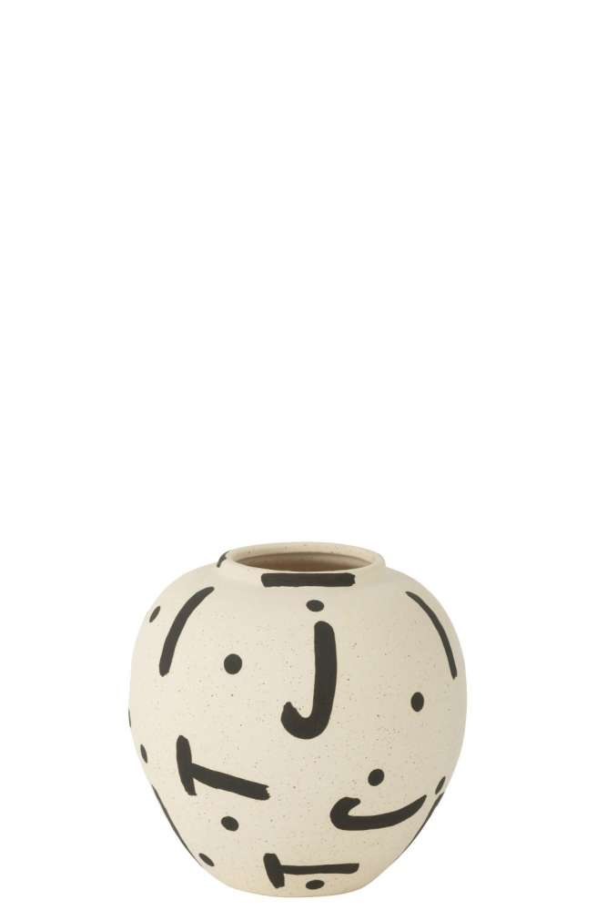 VASE KIRA ROUND STONEWARE WHITE/BLACK LARGE