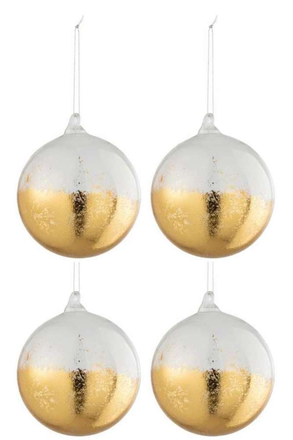 BOX OF 4 CHRISTMAS BAUBLES SHINY GOLD GLASS TRANSPARENT LARGE