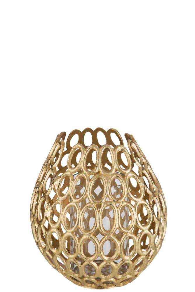 TEALIGHT HOLDER EVA RINGS ALUMINIUM GOLD SMALL