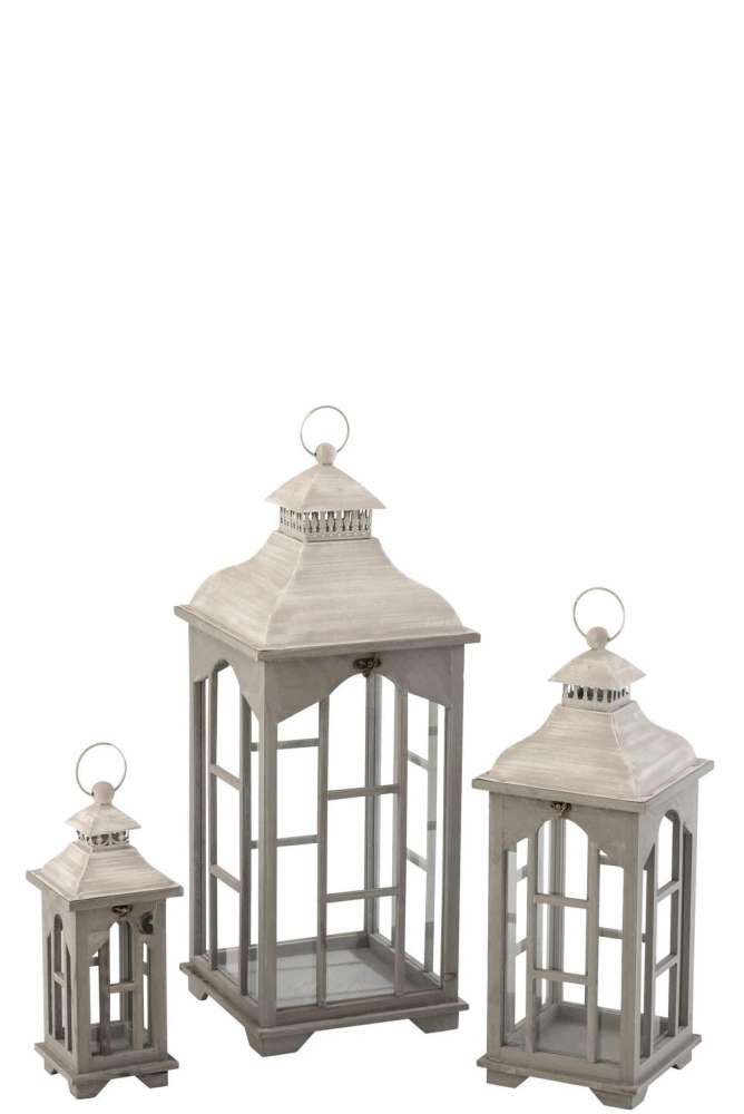 SET OF 3 LANTERNS SPRUCE WOOD GREY