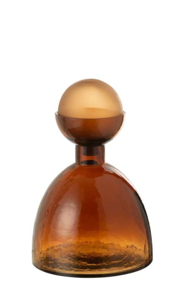 VASE BOTTLE+CAP YOKO GLASS BROWN SMALL