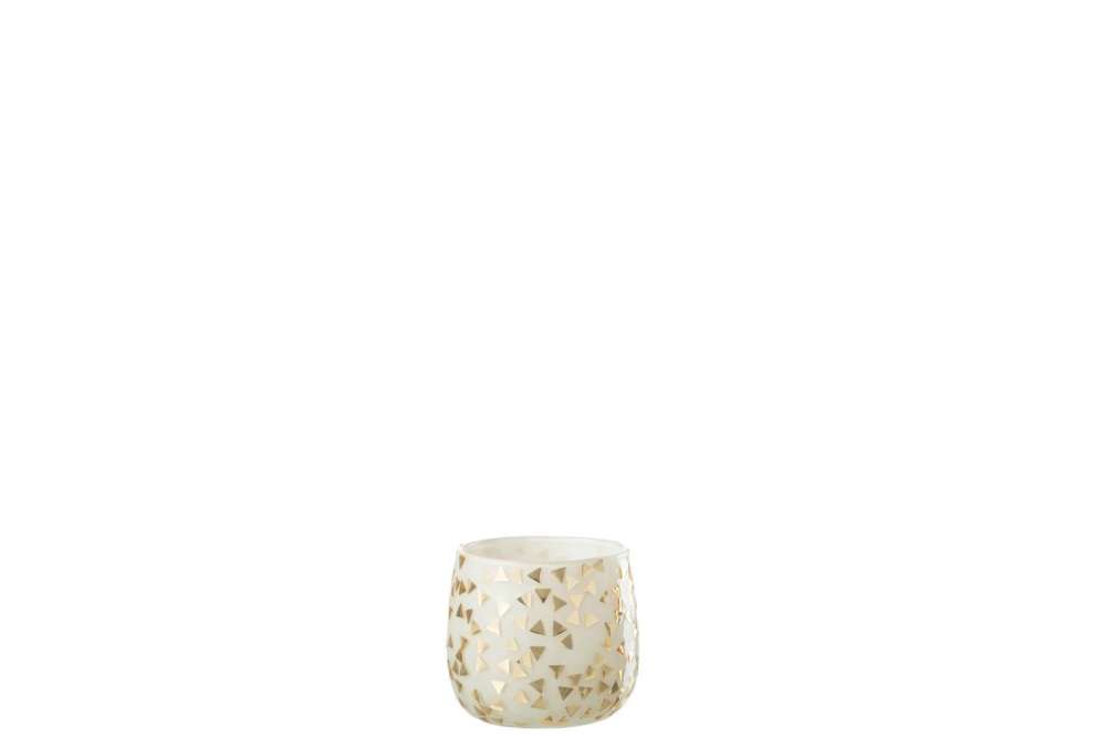 TEALIGHT HOLDER TRIANGLE GLASS WHITE/GOLD SMALL