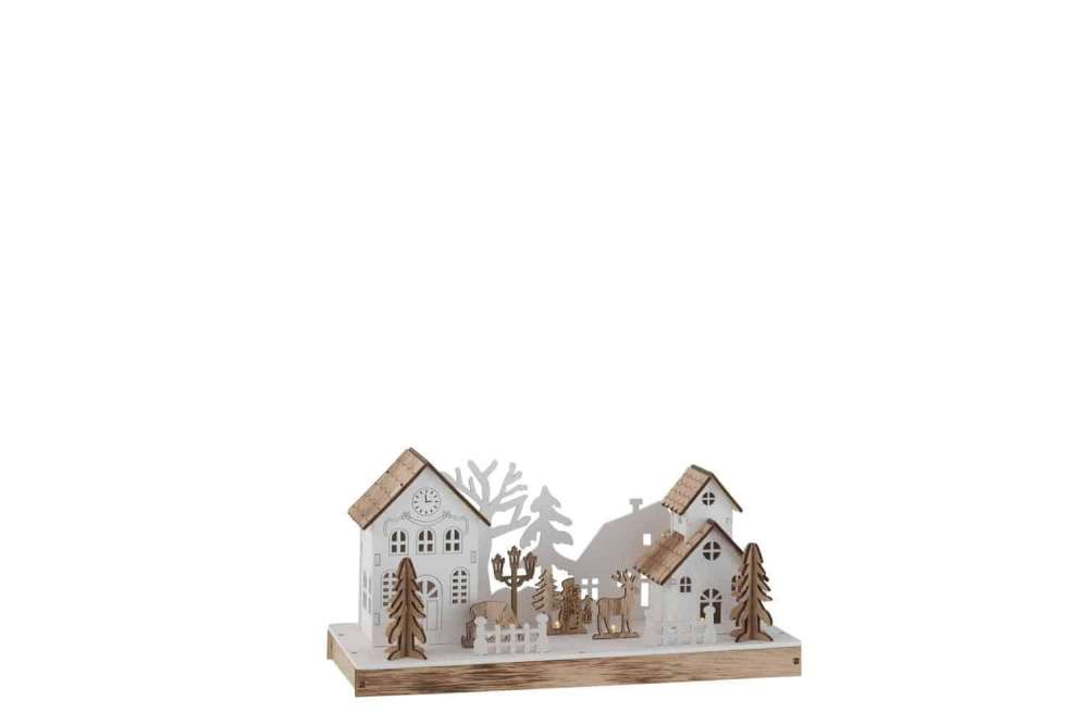 DECO WINTER LED HOUSES WOOD NATURAL/WHITE SMALL