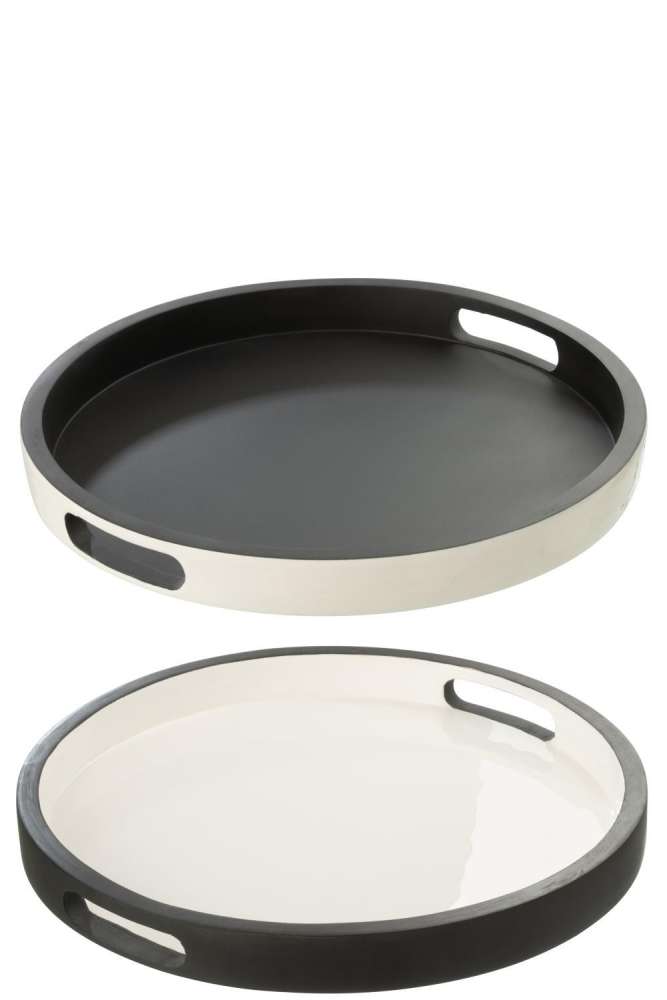 TRAY VIK WOOD BLACK/WHITE ASSORTMENT OF 2