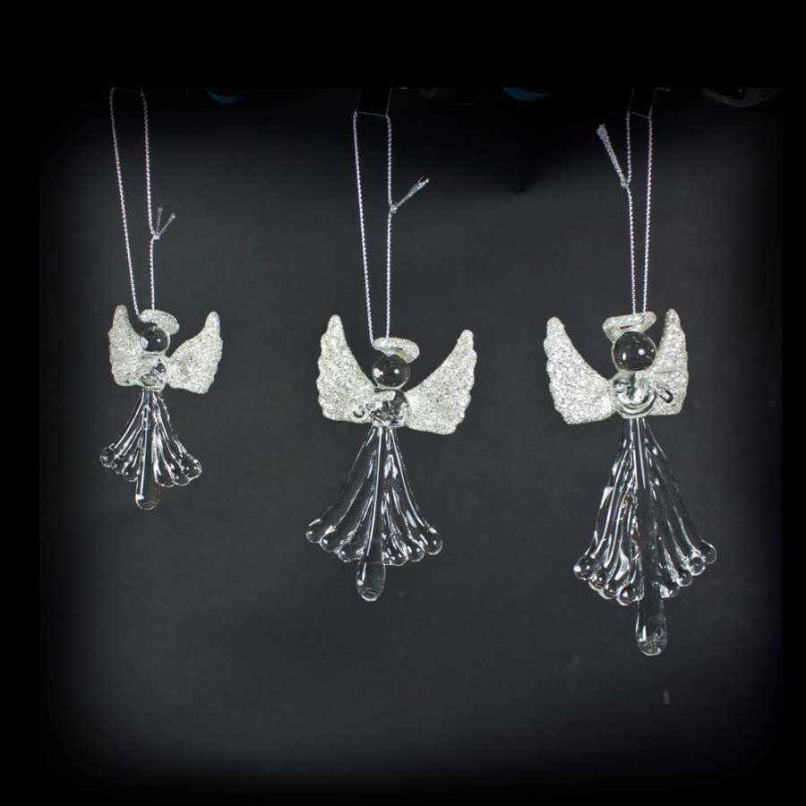 Glassengel  Heng Klar/Sølv Stor 15Cm