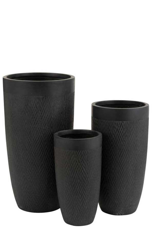 SET OF 3 VASES ROUND HIGH CLAY BLACK