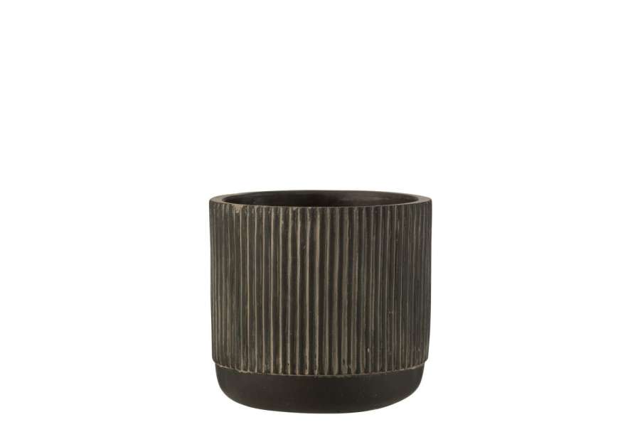 FLOWERPOT LINE CERAMIC BLACK/BROWN MEDIUM