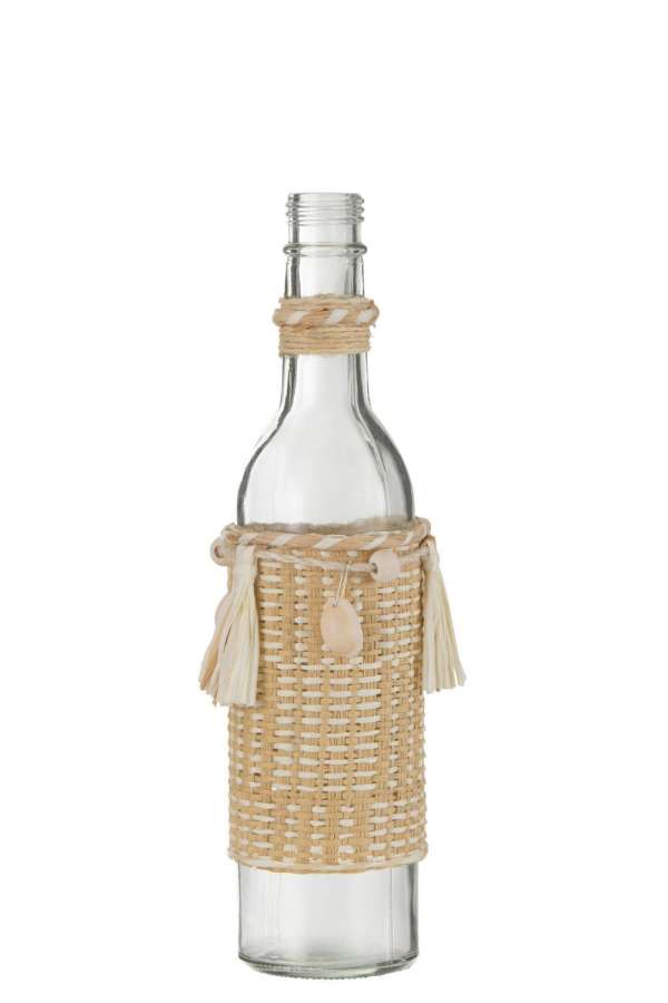 BOTTLE DECORATION WITH SHELLS GLASS NATURAL