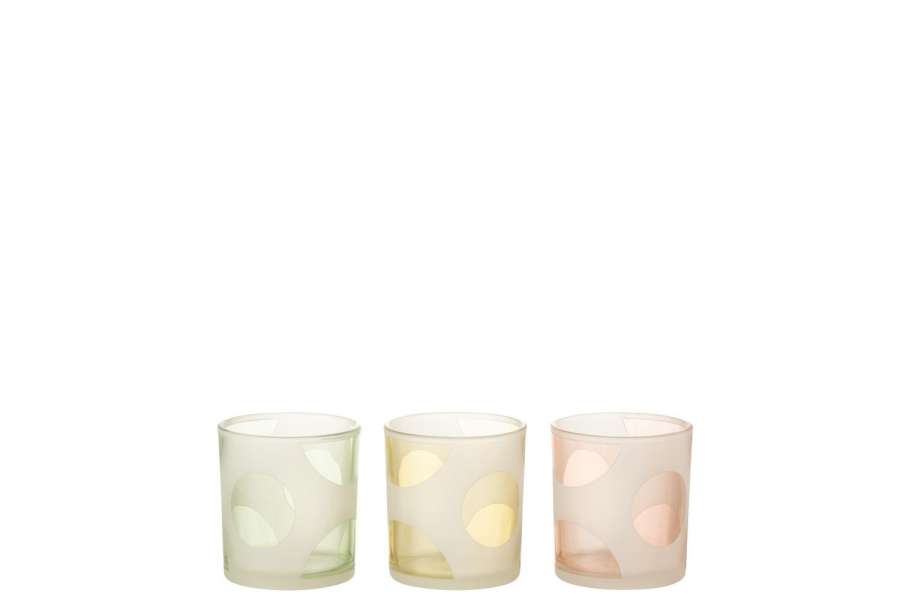 TEALIGHT HOLDER ROUNDS GLASS MIX PASTEL SMALL ASSORTMENT OF 3