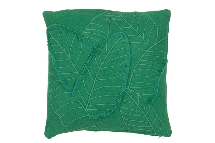 CUSHION LEAVES COTTON DARK GREEN